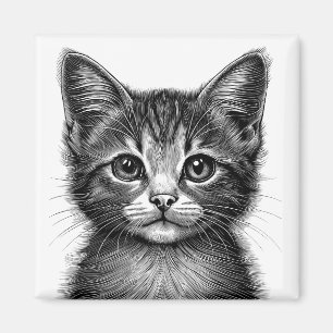 Adorable Sketch of Young Cat   Magnet