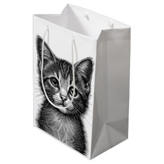 Adorable Sketch of Young Cat   Medium Gift Bag