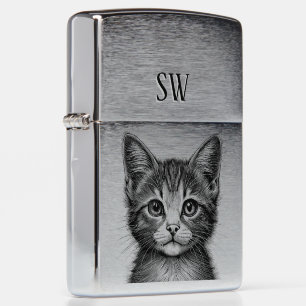Adorable Sketch of Young Cat Monogram Zippo Lighter