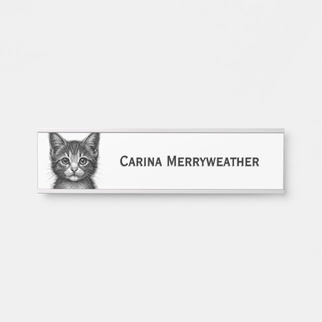 Adorable Sketch of Young Cat Name Plate   (Front)