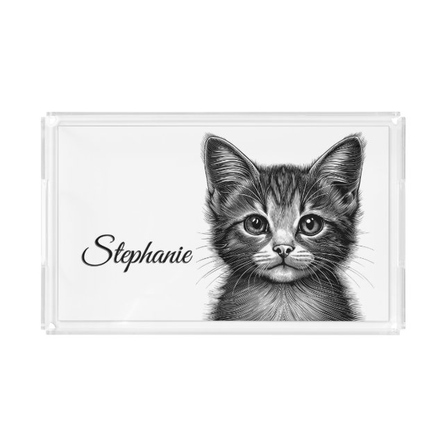 Adorable Sketch of Young Cat Personal Acrylic Tray (Front)