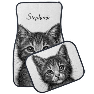 Adorable Sketch of Young Cat Personal Car Floor Mat