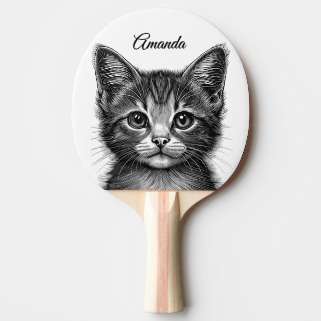 Adorable Sketch of Young Cat Personal Ping Pong Paddle (Front)