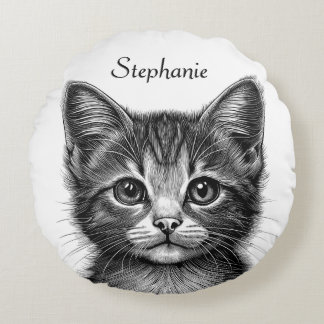 Adorable Sketch of Young Cat Personal  Round Pillow