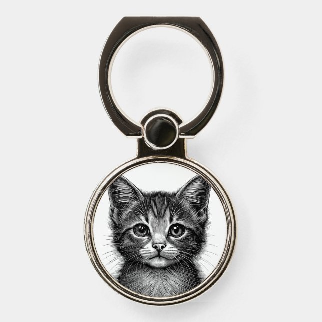 Adorable Sketch of Young Cat   Phone Ring Stand (Front)