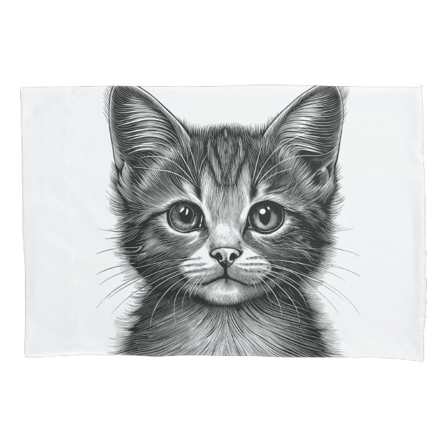 Adorable Sketch of Young Cat   Pillow Case (Front)
