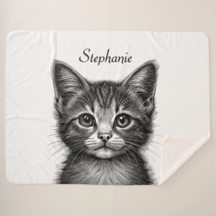 Adorable Sketch of Young Cat Sherpa Blanket
