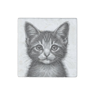 Adorable Sketch of Young Cat   Stone Magnet