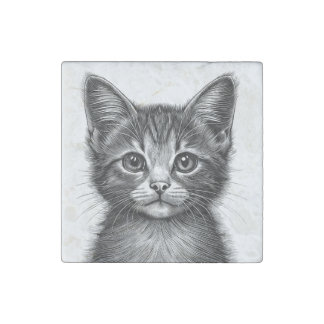 Adorable Sketch of Young Cat   Stone Magnet