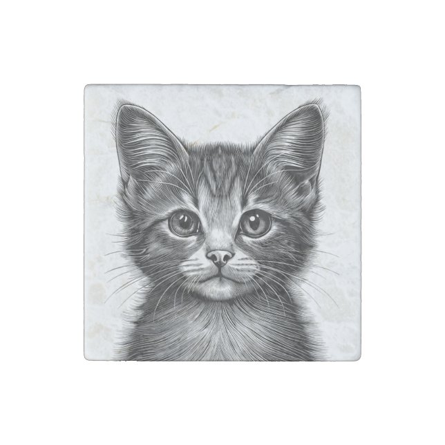 Adorable Sketch of Young Cat   Stone Magnet (Front)