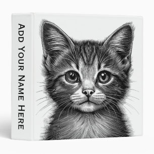 Adorable Sketch of Young Cat Text in Spine 3 Ring Binder