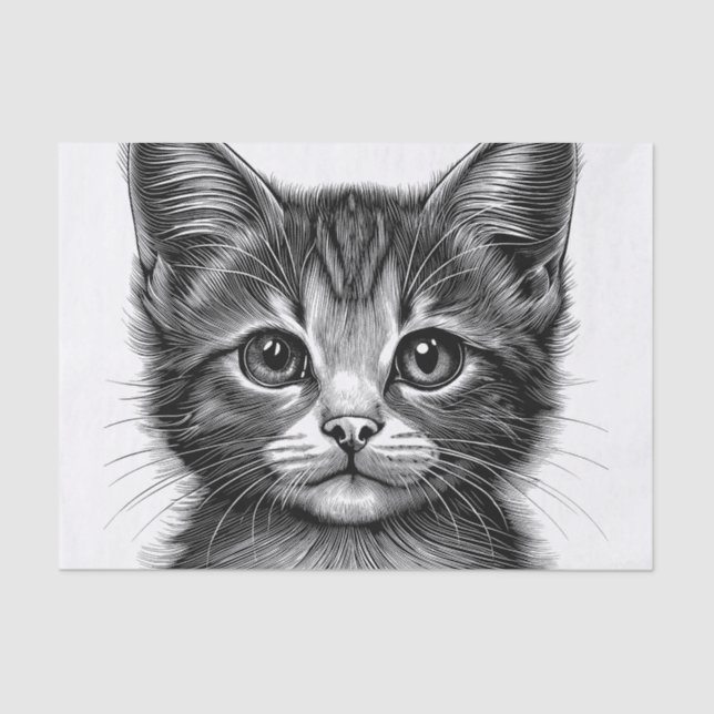 Adorable Sketch of Young Cat   Tissue Paper (Front)