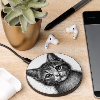 Adorable Sketch of Young Cat Wireless Charger