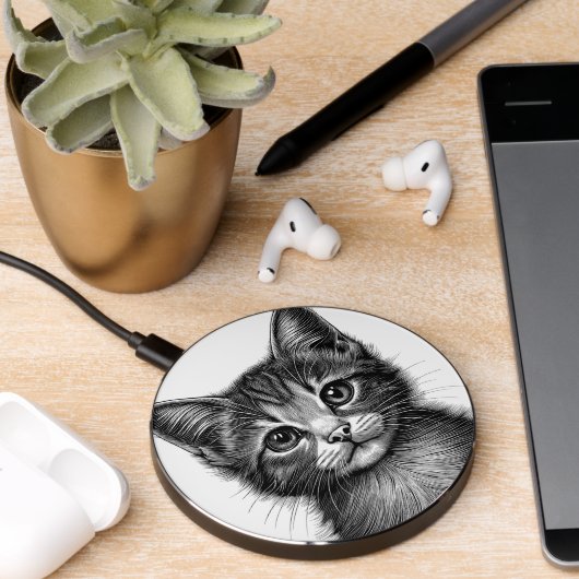 Adorable Sketch of Young Cat Wireless Charger (Desk 2)
