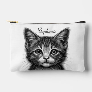 Adorable Sketch of Young Cat with Custom Text Accessory Pouch