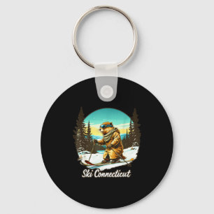 Adorable skiing beaver illustration connect with keychain