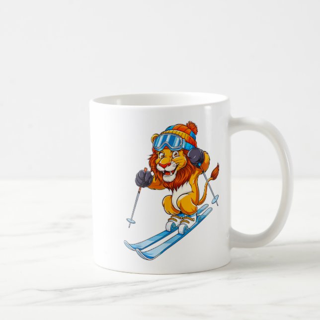 Adorable Skiing Lion Winter Sports  Coffee Mug (Right)