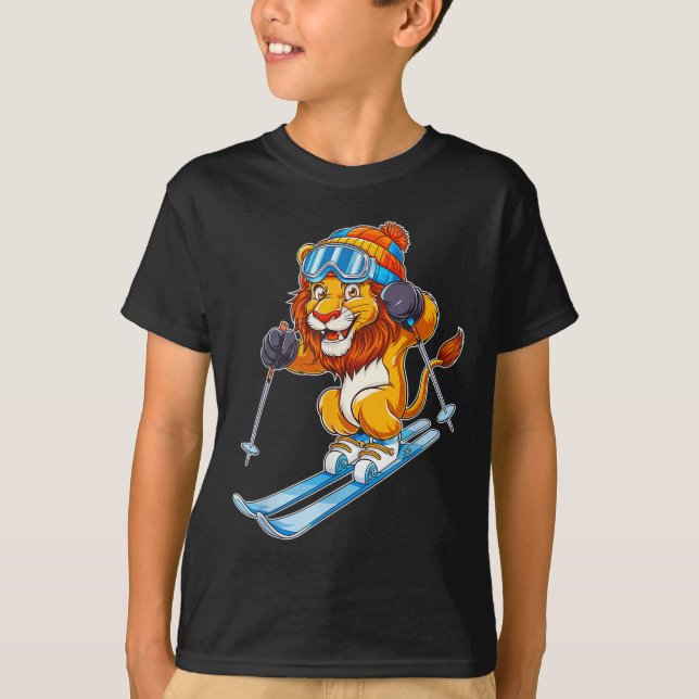 Adorable Skiing Lion Winter Sports  T-Shirt (Front)