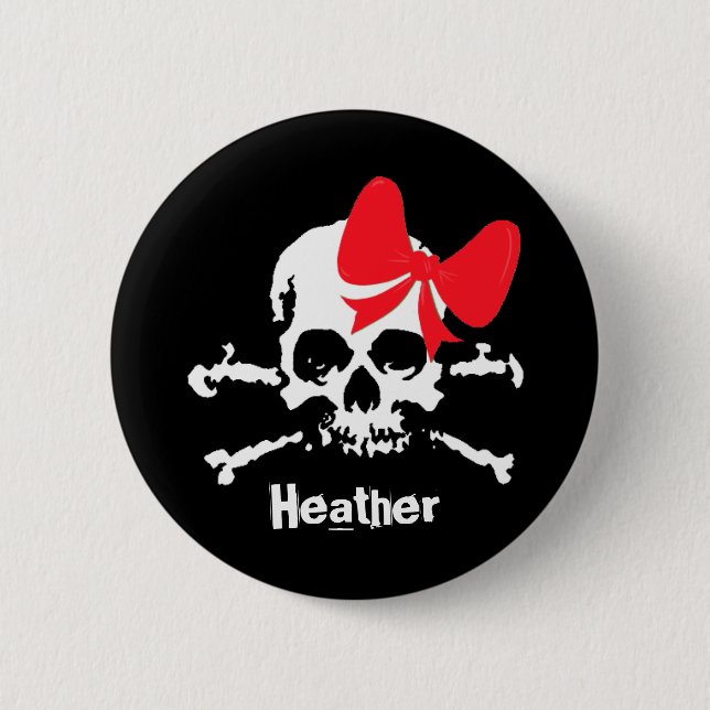 Adorable skull black custom name Halloween Button (Front)