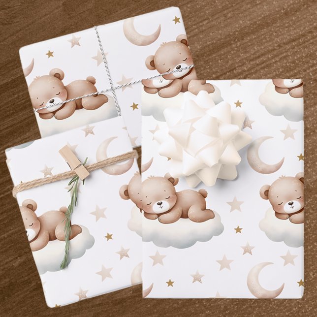 Adorable Sleeping Baby Bear Pattern Wrapping Paper Sheets (Creator Uploaded)