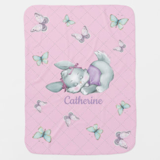 Adorable Sleeping Bunny in pastel pink and purple Swaddle Blanket
