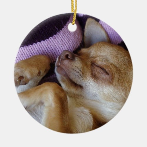 Adorable Sleeping Chihuahua Puppy Ceramic Ornament
