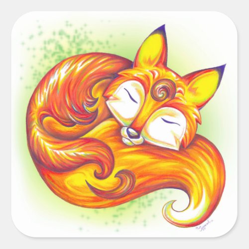 Adorable Sleeping Fox Square Sticker