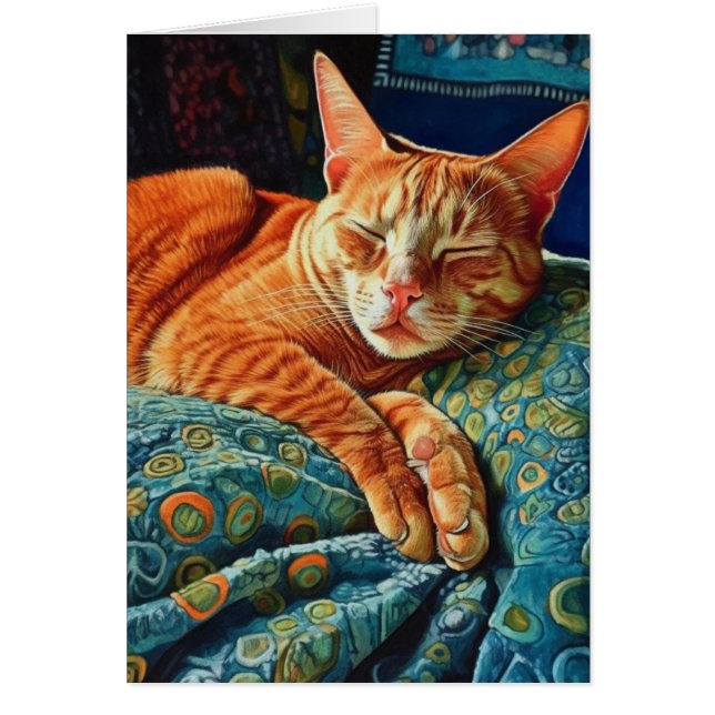 Adorable Sleeping Ginger Cat Blank Inside Card (Front)