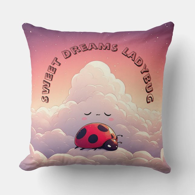 Adorable Sleeping Ladybug Cozy & Magical Kids Deco Throw Pillow (Front)
