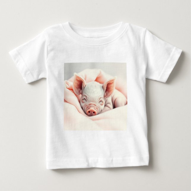 Adorable Sleeping Piglet in a Blanket Baby T-Shirt (Front)