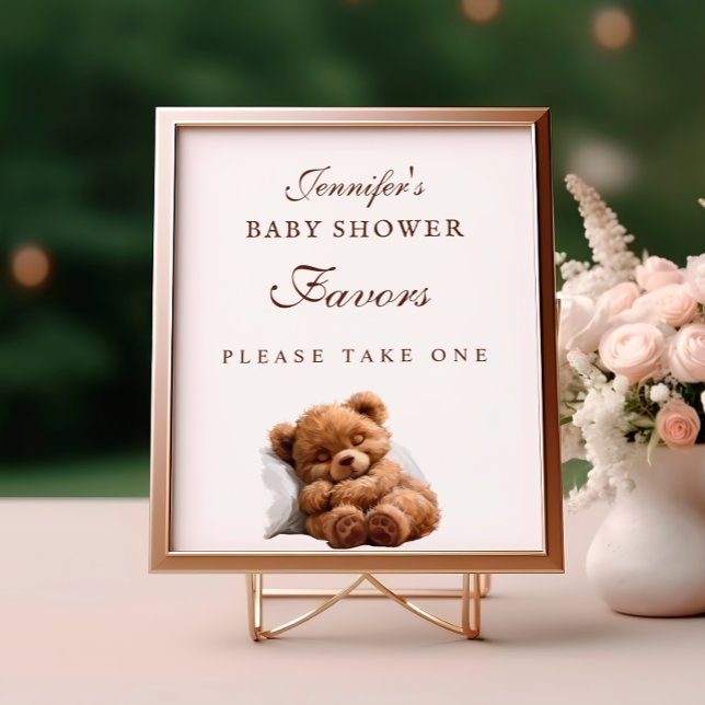 Adorable Sleeping Teddy Bear Baby Shower Favors Si Poster (Creator Uploaded)