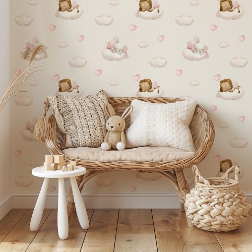 Adorable Sleepy Animals Dreamy Nursery Pattern Wallpaper