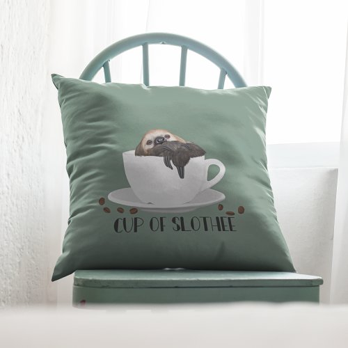 Adorable Sleepy Sloth For Coffee Lovers Throw Pillow
