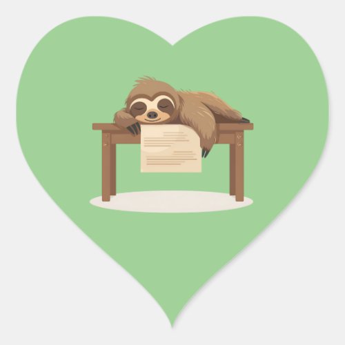 Adorable Sleepy Studying School Sloth Heart Sticker