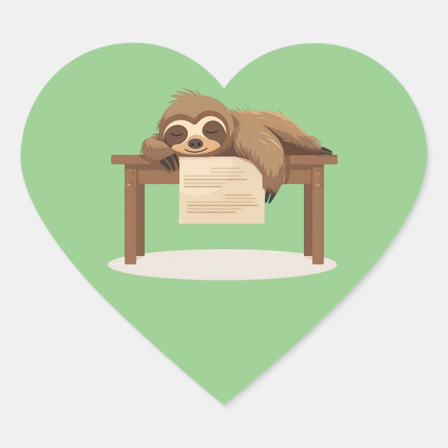 Adorable Sleepy Studying School Sloth Heart Sticker (Front)