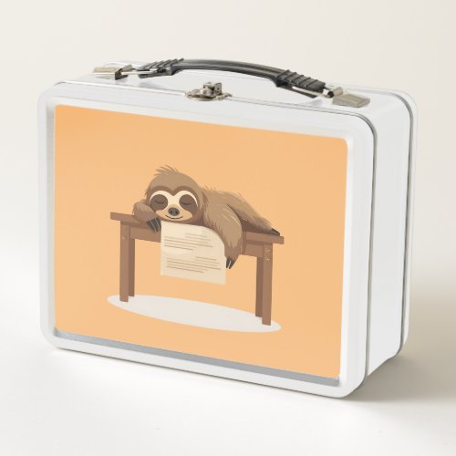 Adorable Sleepy Studying Sloth Metal Lunch Box
