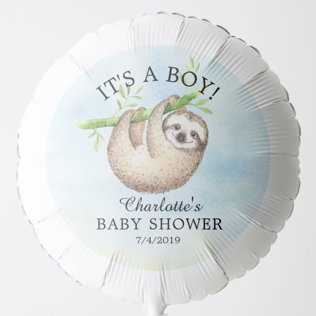 Adorable Sloth Animals Boy Baby Shower Balloon (Front)