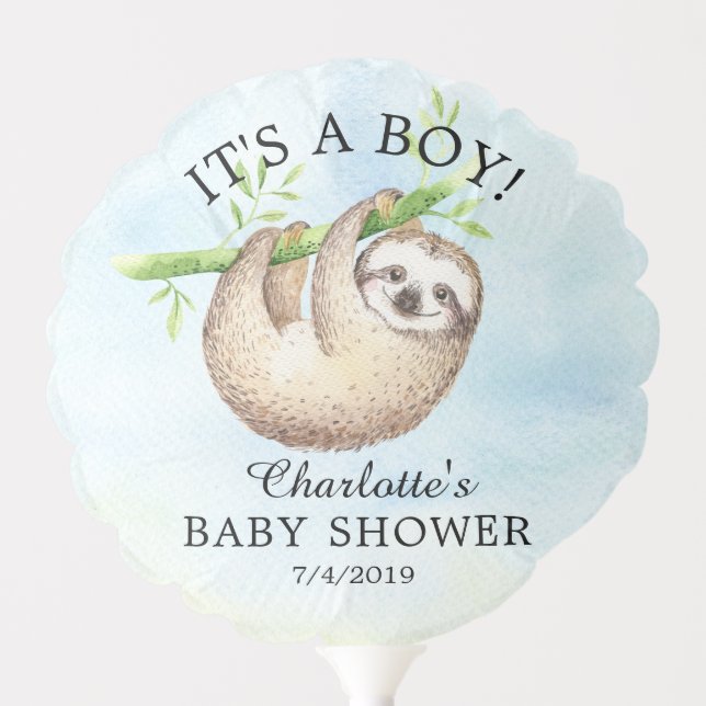 Adorable Sloth Animals Boy Baby Shower Balloon (Front)