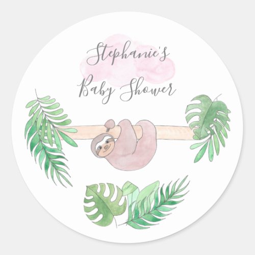 Adorable Sloth Baby Girl Shower Classic Round Sticker