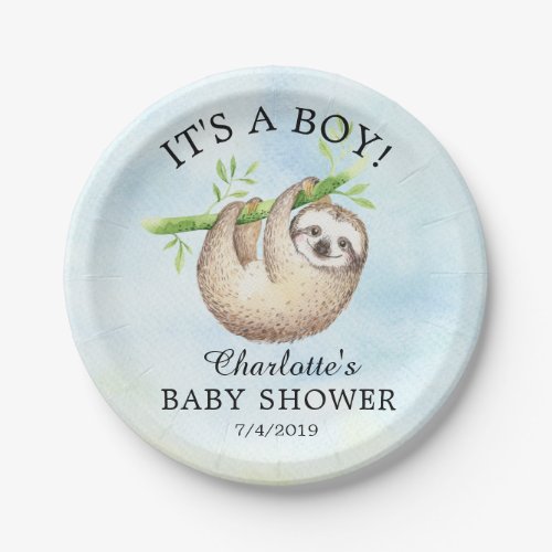 Adorable Sloth Baby Shower 7 Plate