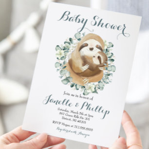 Adorable Sloth Baby Shower Eucalyptus Greenery Invitation