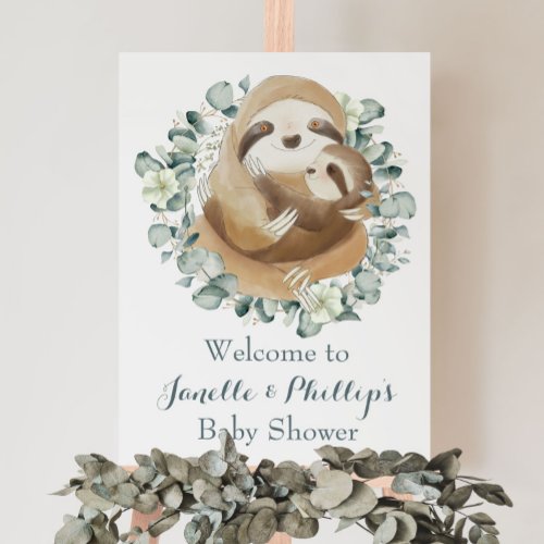 Adorable Sloth Baby Shower Eucalyptus Greenery Poster