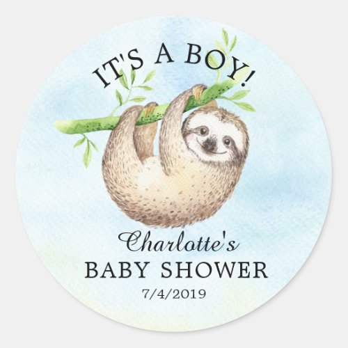 Adorable Sloth Baby Shower Favor Sticker