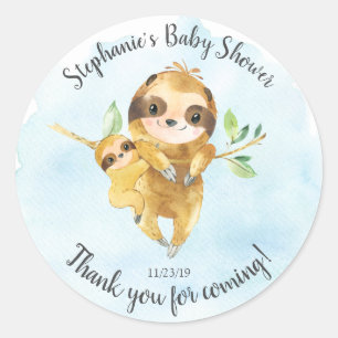Adorable Sloth Baby Shower Favor Sticker