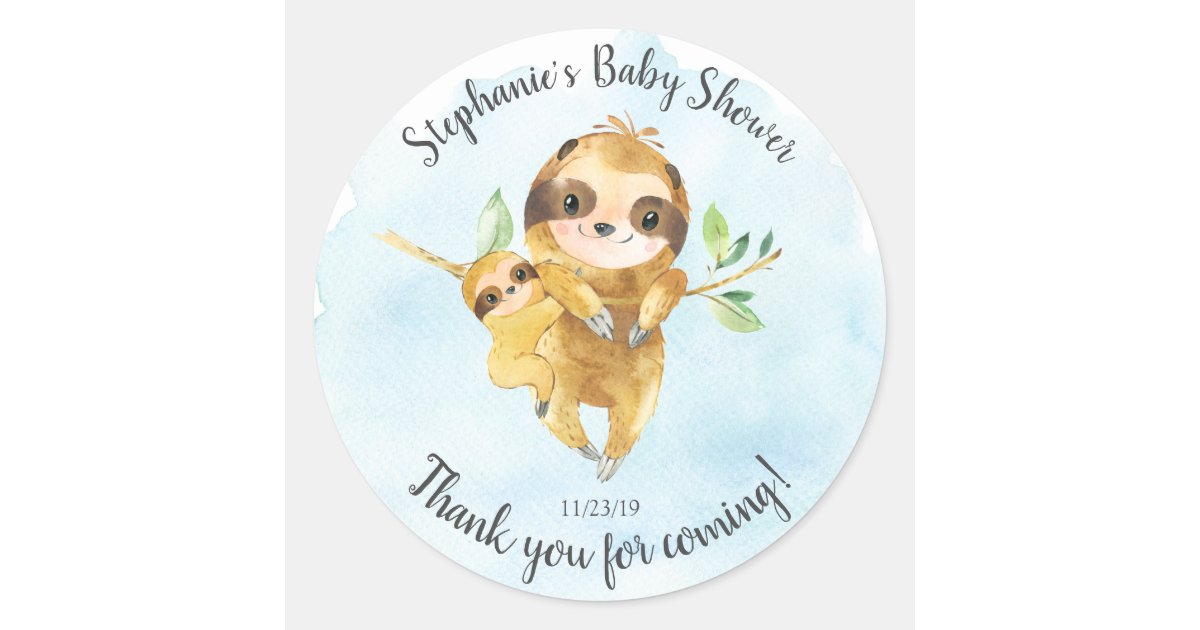 Adorable Sloth Baby Shower Favor Sticker | Zazzle