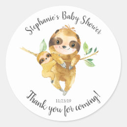 Adorable Sloth Baby Shower Favor Sticker