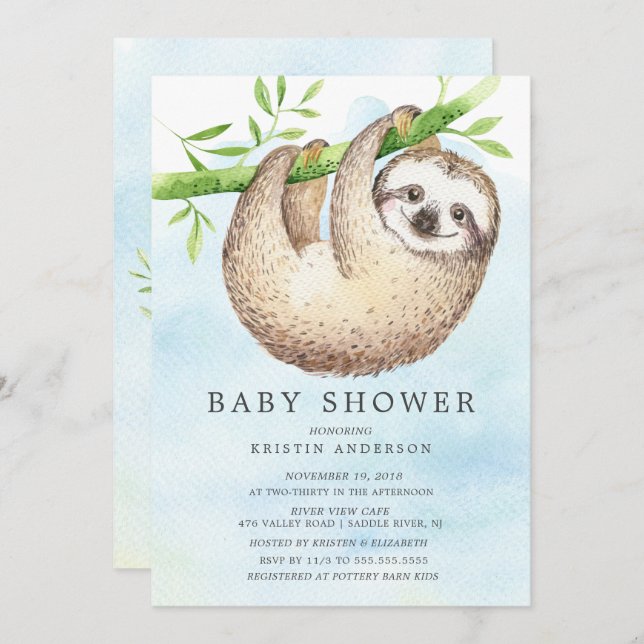Adorable Sloth Baby Shower Invitation (Front/Back)
