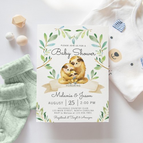 Adorable Sloth Baby Shower Invitation