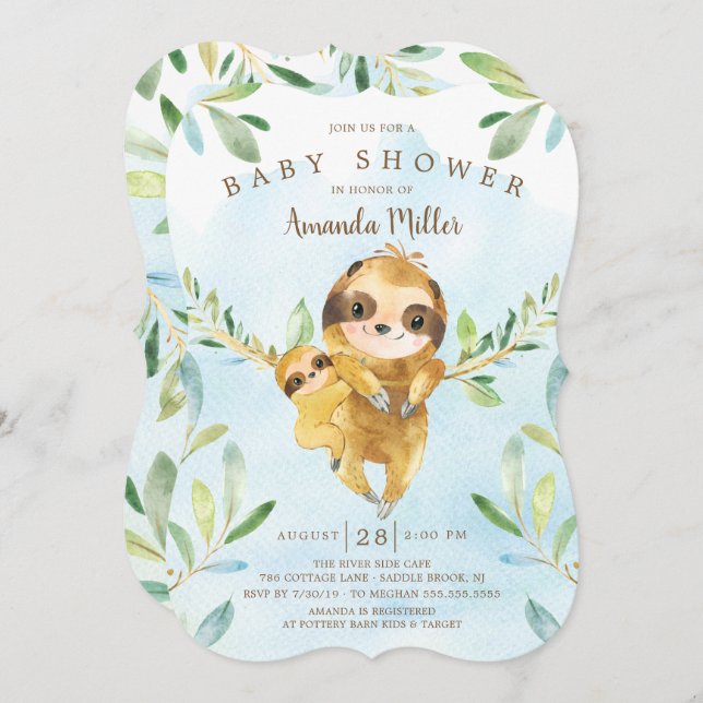 Adorable Sloth Baby Shower Invitation (Front/Back)