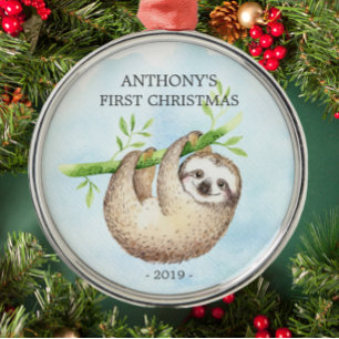 Adorable Sloth Baby's First Christmas Ornament
